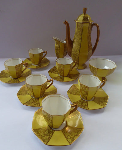 1930s George V Art Deco Full Coffee Set. Yellow and Gold