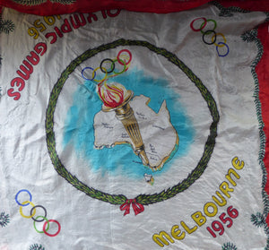 Vintage 1956 Australian Olympic Games Melbourne Souvenir Silk Scarf
