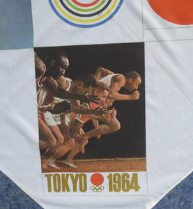 RARE 1960s Olympic Games Souvenir Head Scarf. Genuine Original Toyko Olympic Games 1964. KAMEKURA YUUSAKU Design