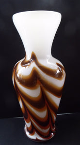 Tall Mid Century Italian V.B Opaline ZEBRA Stripe Glass Vase. 13 3/4 inches in height