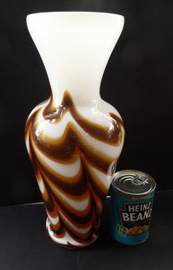 Tall Mid Century Italian V.B Opaline ZEBRA Stripe Glass Vase. 13 3/4 inches in height