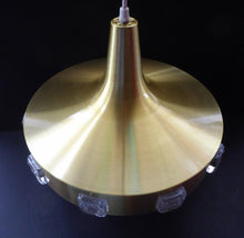 Load image into Gallery viewer, Carl Fagerlund. SWEDISH 1960s Gold Tone Pendant Lampshade with Clear Glass Inclusions and Original Diffuser Below
