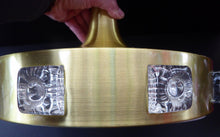 Load image into Gallery viewer, Carl Fagerlund. SWEDISH 1960s Gold Tone Pendant Lampshade with Clear Glass Inclusions and Original Diffuser Below
