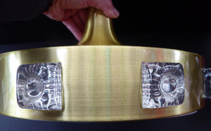 Carl Fagerlund. SWEDISH 1960s Gold Tone Pendant Lampshade with Clear Glass Inclusions and Original Diffuser Below