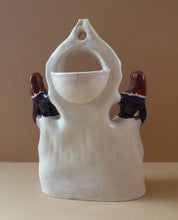 Load image into Gallery viewer, Antique STAFFORDSHIRE POTTERY Pocket Watch Holder. Group of Three Ladies Standing beside a Fruiting Vine Bough. Twin Birds on Top; c 1880s
