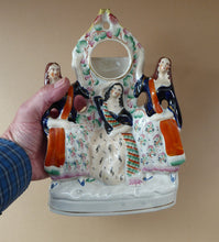 Load image into Gallery viewer, Antique STAFFORDSHIRE POTTERY Pocket Watch Holder. Group of Three Ladies Standing beside a Fruiting Vine Bough. Twin Birds on Top; c 1880s
