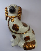 Load image into Gallery viewer, Rarer Pair of Victorian Staffordshire Spaniel Dogs / Wally Dugs. 9 inches in height. Unusual Gold Lustre Details
