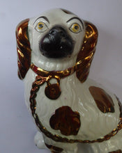 Load image into Gallery viewer, Rarer Pair of Victorian Staffordshire Spaniel Dogs / Wally Dugs. 9 inches in height. Unusual Gold Lustre Details
