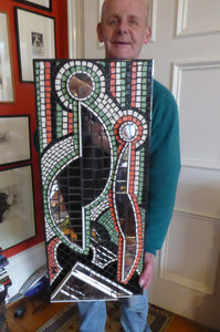 Vintage 1960s MOSAIC PANEL. Abstract Design on Heavy Wooden Constructed Panel. Mosaic Tiles and Mirrors. Stunning Original Vintage Artwork