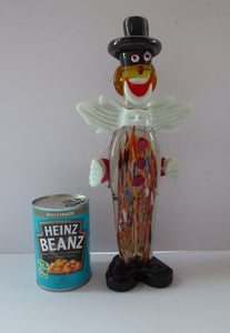 LARGE 12 3/4 inches Vintage MURANO GLASS Clown. Black Top Hat and Massive White Bow