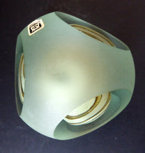 Load image into Gallery viewer, 1970s Mdina Glass Paperweight. UNUSUAL Vintage Weight with Frosted Exterior and Three Polished Facets. Striped Egg Inside
