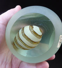 Load image into Gallery viewer, 1970s Mdina Glass Paperweight. UNUSUAL Vintage Weight with Frosted Exterior and Three Polished Facets. Striped Egg Inside

