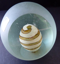 Load image into Gallery viewer, 1970s Mdina Glass Paperweight. UNUSUAL Vintage Weight with Frosted Exterior and Three Polished Facets. Striped Egg Inside
