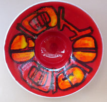 Load image into Gallery viewer, 1960s POOLE Strange Footed Bowl. Fantastic Abstract Design by Carole Cutler. Diameter 9 1/4 inches
