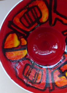 1960s POOLE Strange Footed Bowl. Fantastic Abstract Design by Carole Cutler. Diameter 9 1/4 inches
