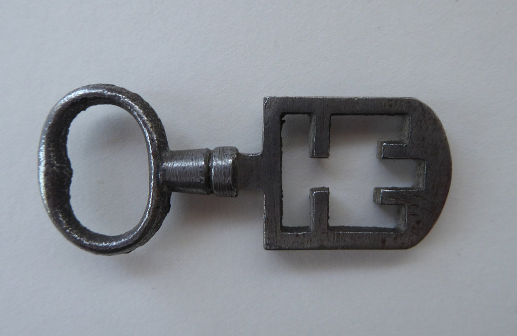 Antique Steel Odell Key. SCOTTISH 18th or 19th Century Door Key for historic EDINBURGH TENEMENT. Good Antique Condition