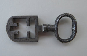 Antique Steel Odell Key. SCOTTISH 18th or 19th Century Door Key for historic EDINBURGH TENEMENT. Good Antique Condition
