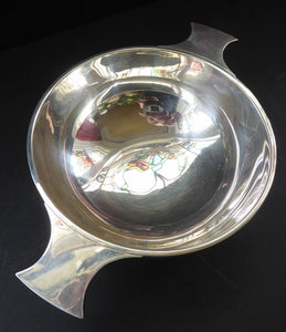 1930s Large Size SOLID SILVER Quaich. Stylish Deco Shape in Original Box. Hallmarked 1936 and Inscribed "Ann" on the side