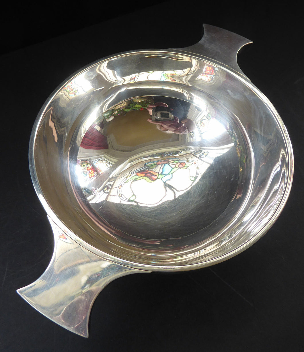 1930s Large Size SOLID SILVER Quaich. Stylish Deco Shape in Original Box. Hallmarked 1936 and Inscribed 