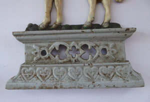 VICTORIAN PAIR of Cast Iron White Horses Door Stops or Fireplace Ornaments. With Original Paintwork & Victorian Registration Lozenge