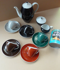 Vintage 1950s German Schonwald Porcelain Coffee Set in Harlequin Colours
