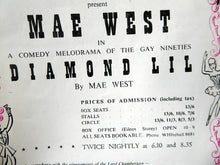 Load image into Gallery viewer, 1948 MAE WEST &quot;Diamond Lil&quot; Theatre Programme. Rare Original Prince of Wales Theatre Issue in Good Condition
