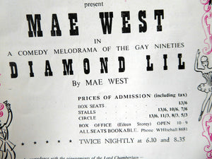 1948 MAE WEST "Diamond Lil" Theatre Programme. Rare Original Prince of Wales Theatre Issue in Good Condition