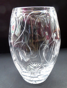 Large Stuart Crystal Cut Glass Vase after JOHN LUXTON. Height 8 1/2 inches.