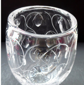 Large Stuart Crystal Cut Glass Vase after JOHN LUXTON. Height 8 1/2 inches.