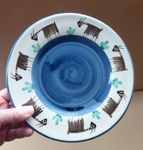VINTAGE Vincenzo Pinto Vietri Italian Mid Century Side Plate. Hand Decorated with Goats Border. 8 1/2 inches diameter