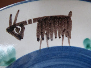 VINTAGE Vincenzo Pinto Vietri Italian Mid Century Side Plate. Hand Decorated with Goats Border. 8 1/2 inches diameter