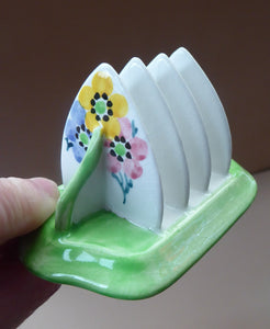 SCOTTISH POTTERY. Sweet Little 1920s BOUGH Ceramic Toast Rack. Hand Painted Spring Flowers