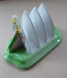 SCOTTISH POTTERY. Sweet Little 1920s BOUGH Ceramic Toast Rack. Hand Painted Spring Flowers