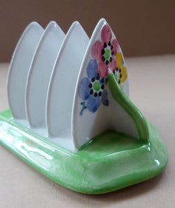 SCOTTISH POTTERY. Sweet Little 1920s BOUGH Ceramic Toast Rack. Hand Painted Spring Flowers
