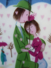 Load image into Gallery viewer, Vintage ROSENTHAL Small Dish. Shower of Hearts. The Lovers by Peynet. Two Sweethearts Shelter under an Umbrella - it rains little hearts.

