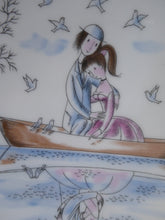Load image into Gallery viewer, Vintage ROSENTHAL Large Dish. The Lovers by Peynet. Two Sweethearts Cuddle in a Rowing Boat on a Pond
