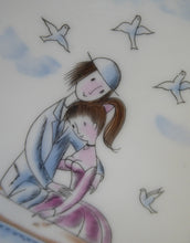 Load image into Gallery viewer, Vintage ROSENTHAL Large Dish. The Lovers by Peynet. Two Sweethearts Cuddle in a Rowing Boat on a Pond
