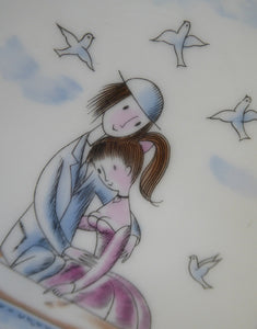 Vintage ROSENTHAL Large Dish. The Lovers by Peynet. Two Sweethearts Cuddle in a Rowing Boat on a Pond