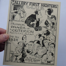 Load image into Gallery viewer, THEATRE HISTORY DOCUMENT:  The Gallery First Nighter&#39;s Club Annual Dinner Menu Card 1932
