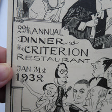 Load image into Gallery viewer, THEATRE HISTORY DOCUMENT:  The Gallery First Nighter&#39;s Club Annual Dinner Menu Card 1932
