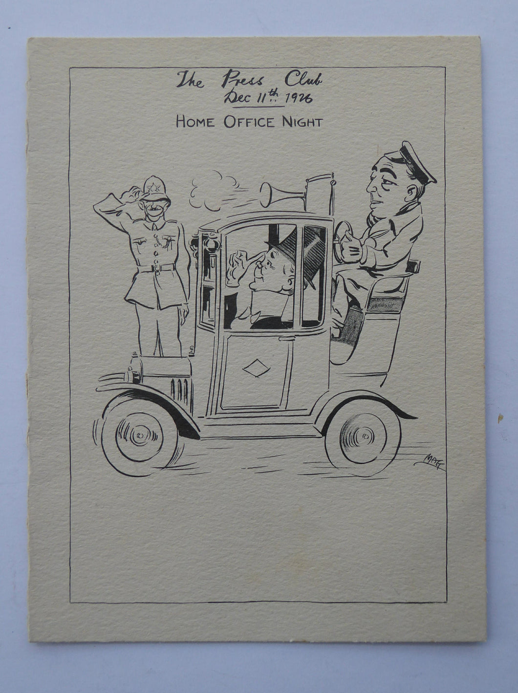 1926 Press Club Home NIght Card Political History Item