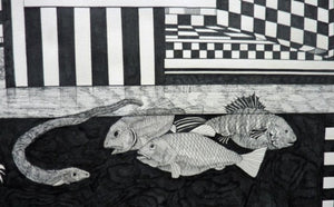 Scottish Art Peter Dworok Surreal Interior 1970s Drawing