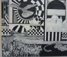 Load image into Gallery viewer, Scottish Art Peter Dworok Surreal Interior 1970s Drawing

