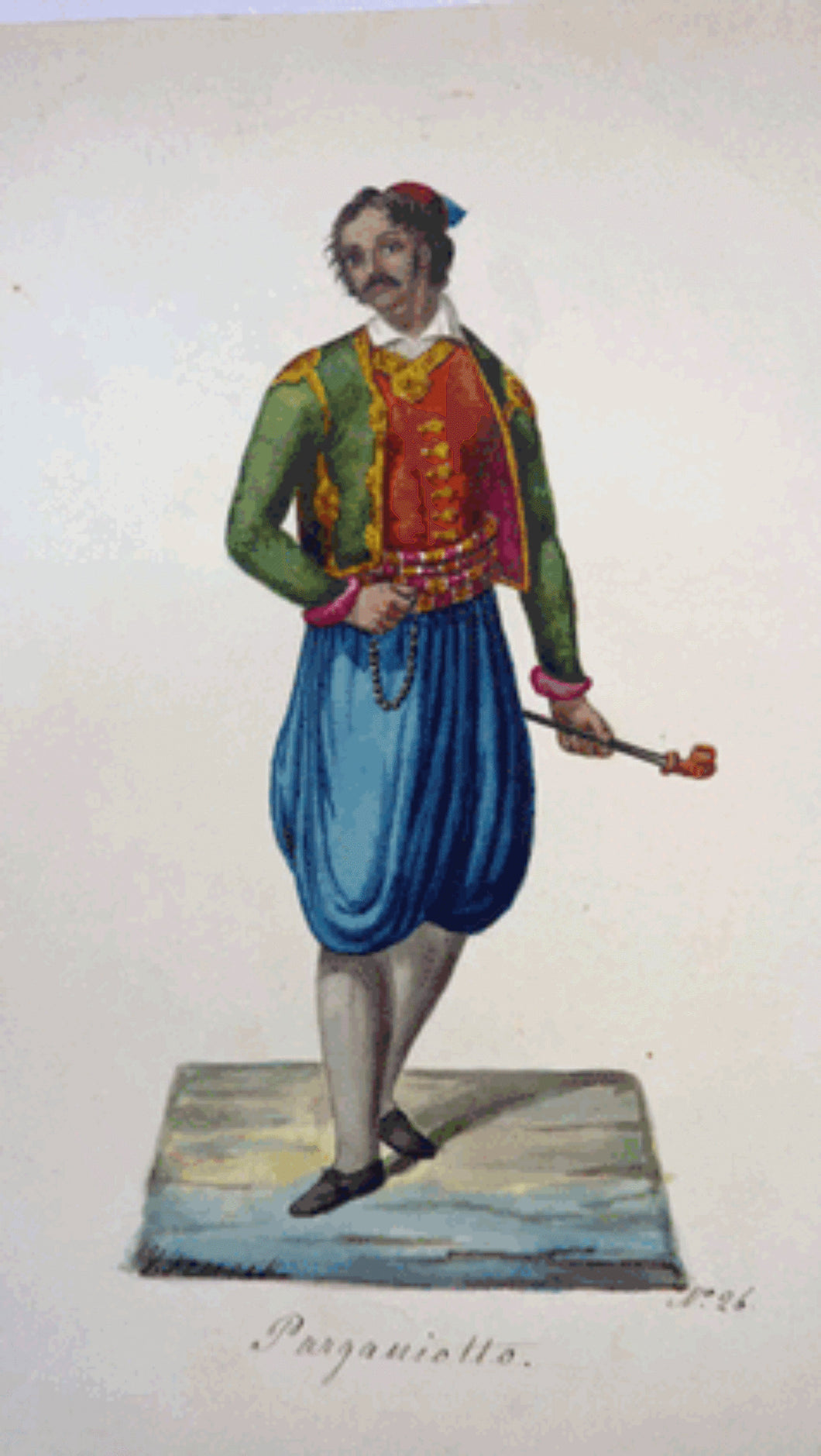 MALTESE ART. Early 19th Century Watercolour Costume Studies by Vincenzo Feneck. Algerian Gentleman with Long Pipe
