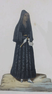 MALTESE ART. Early 19th Century Watercolour Costume Studies by Vincenzo Feneck. A Spanish Lady in Long Black Veil