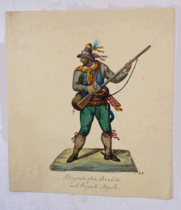 MALTESE ART. Early 19th Century Watercolour Costume Studies by Vincenzo Feneck. Neapolitan Bandit Brandishing a Musket