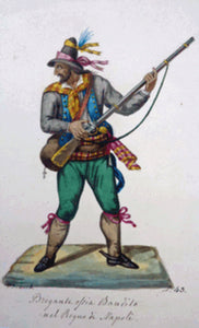 MALTESE ART. Early 19th Century Watercolour Costume Studies by Vincenzo Feneck. Neapolitan Bandit Brandishing a Musket
