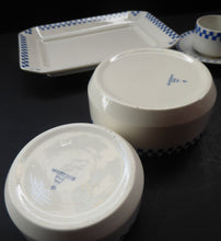 Load image into Gallery viewer, GERMAN ART DECO Waechtersbach Small Group of Cup &amp; Saucer, Oblong Plate and Two Bowls:  with Simple Blue and White Checked Rim
