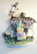 Load image into Gallery viewer, STAFFORDSHIRE POTTERY. Strange Victorian Spill Holder featuring a milkmaid and a massive goat
