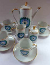 Load image into Gallery viewer, Vintage 1960s Polish Porcelain Coffee Set Abstract Blue Flowers
